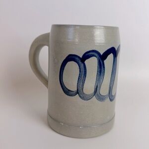 VTG German Ceramic Beer Stein Mug Cobalt Blue Beige Gray Salt Glaze 0.5L Stamped